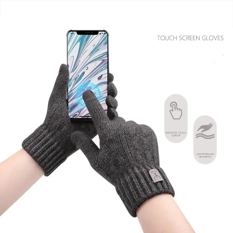 Mens warm gloves with winter touch screen and wool cold knitted 241212