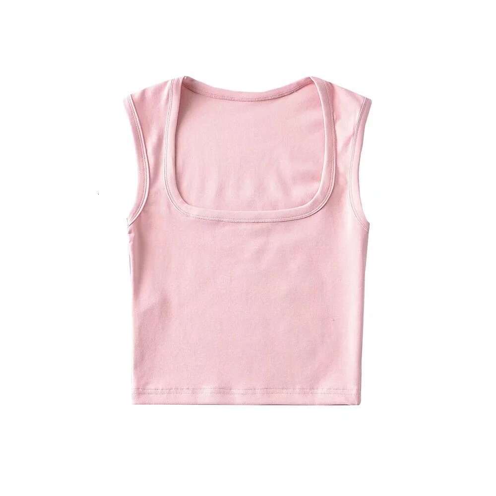 European and American INS summer sexy slim fit deep square neck vest women's short exposed navel tight solid color sleeveless top small T trend 2