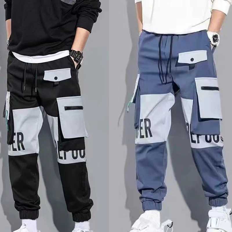Men Drawstring Casual Pants Ribbon Tassel Pocket Hip Hop Joggers Cargo Pants Workout Sweatpants Trousers Sweatpants Streetwear X2503191