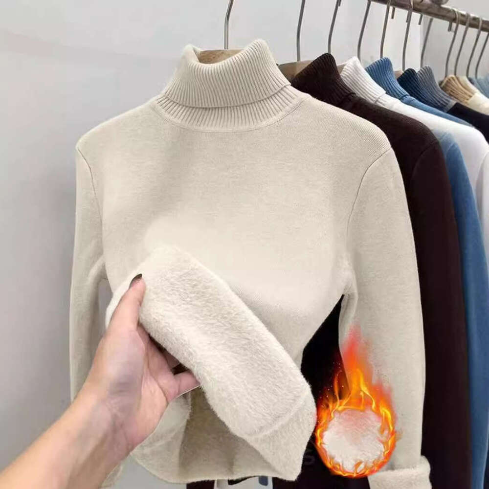 High Quality Thickened One-Piece Veet Clothes From Europe And America, Autumn Women's Mink Fur Warm Top, High Neck Base Shirt For Women