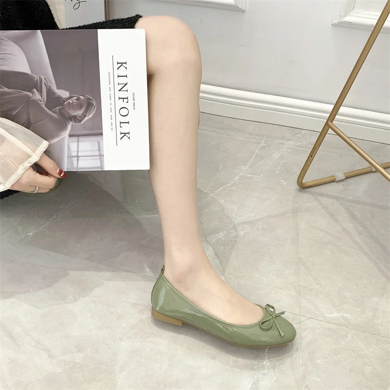 Womens bow flat shoes round toe soft sole anti slip commuting casual shoes 241213
