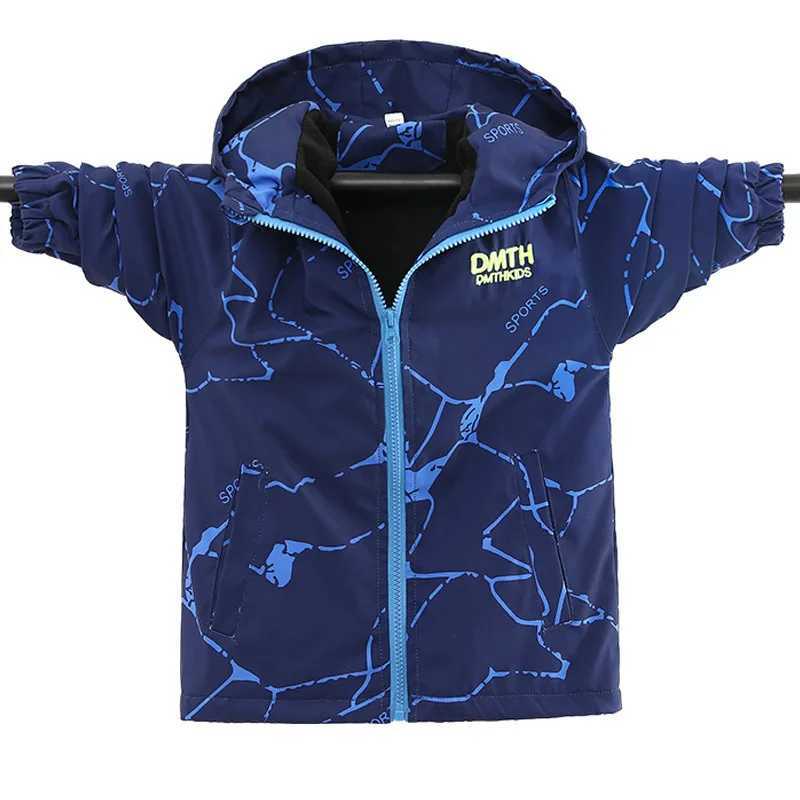 Boys jacket spring and autumn new childrens plus thin velvet windproof jacket early winter trench coat 4 5 6 8 12 years oldXJ241214