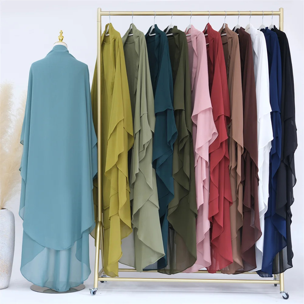 Long Khimar Plain Chiffon Double Layer Muslim Womens Prayer Scarf Dubai Turkiye Headband Ramadan Niqab Back Length 159cm 241216ww