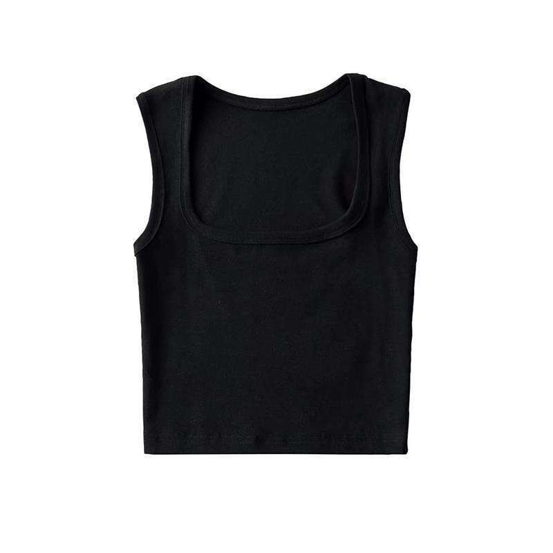 European and American INS summer sexy slim fit deep square neck vest women's short exposed navel tight solid color sleeveless top small T trend 2