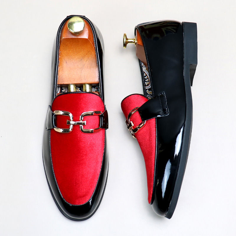 Man Fashion Leather Shoes Mens Patchwork Party Wedding Loafers Metal Button Moccasins Men Slip-On Comfortable Driving Flats