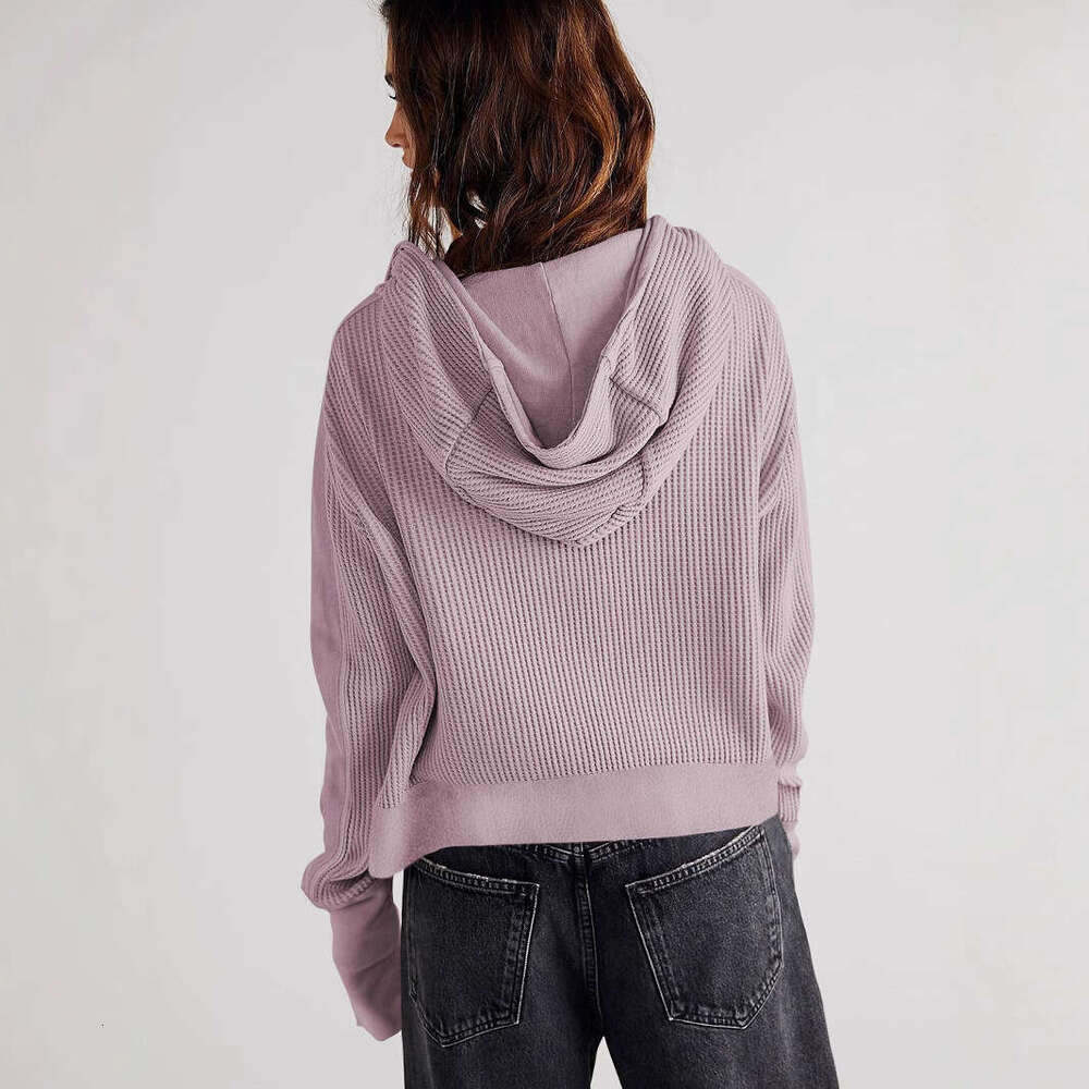 Jacket Splicing European And American Women's Hooded Lazy Style Zipper Hoodie Short Knitted Sweater Fashion Quality Classic