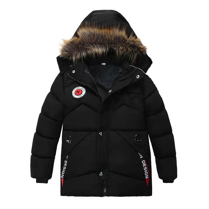 Autumn Winter Boys Jacket Keep Warm Cotton Thicken Kids Jacket Fur Collar Solid Color Zipper Boys Outerwear Childrens ClothingXJ241214