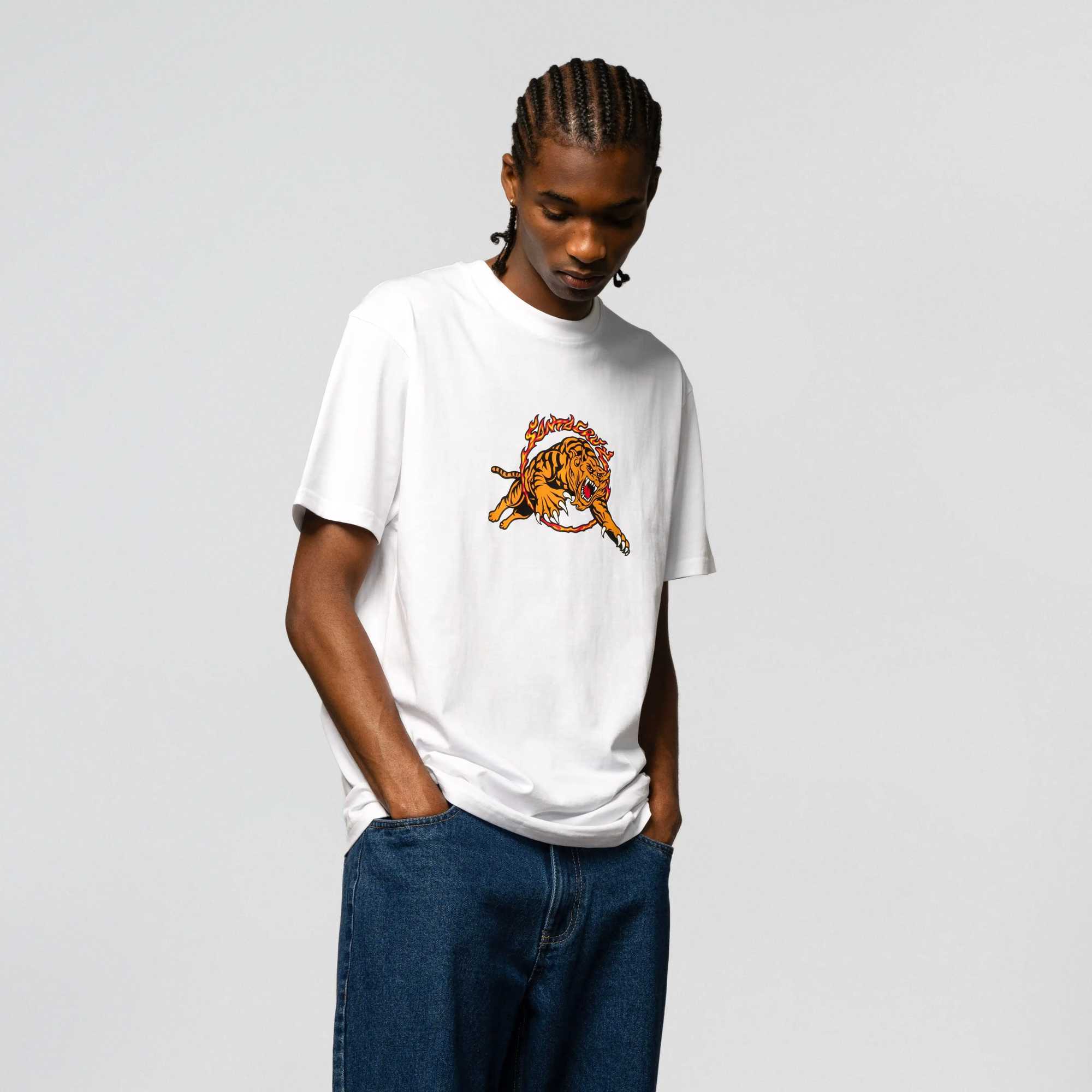 Casual Cotton Santas Mens T-Shirt Loose Sports Cruz Women Short Sleeve Skateboard Tiger Print Street Trend Hip Hop Harajuku Tee W241216