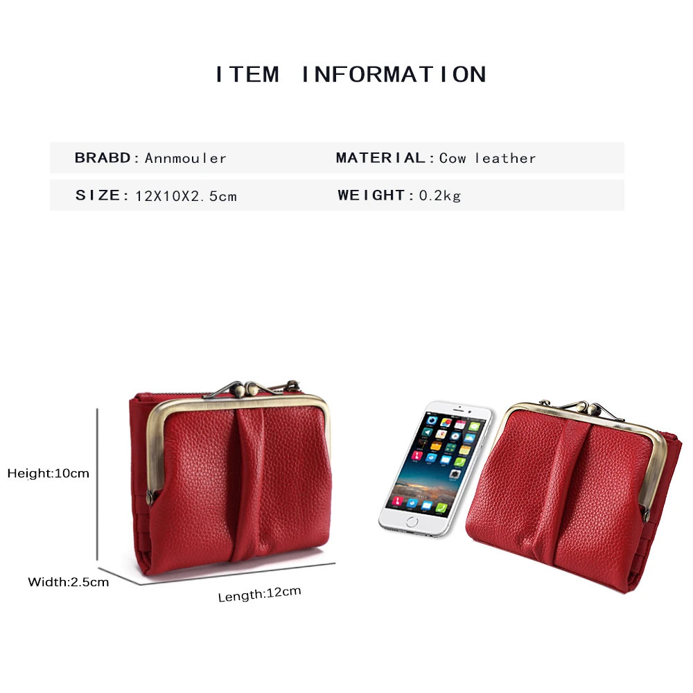 Annmouler Leather Wallet Short Leather Wallet Womens Coin Wallet Small Money Bag Womens Cow Pickup Bracket 241212