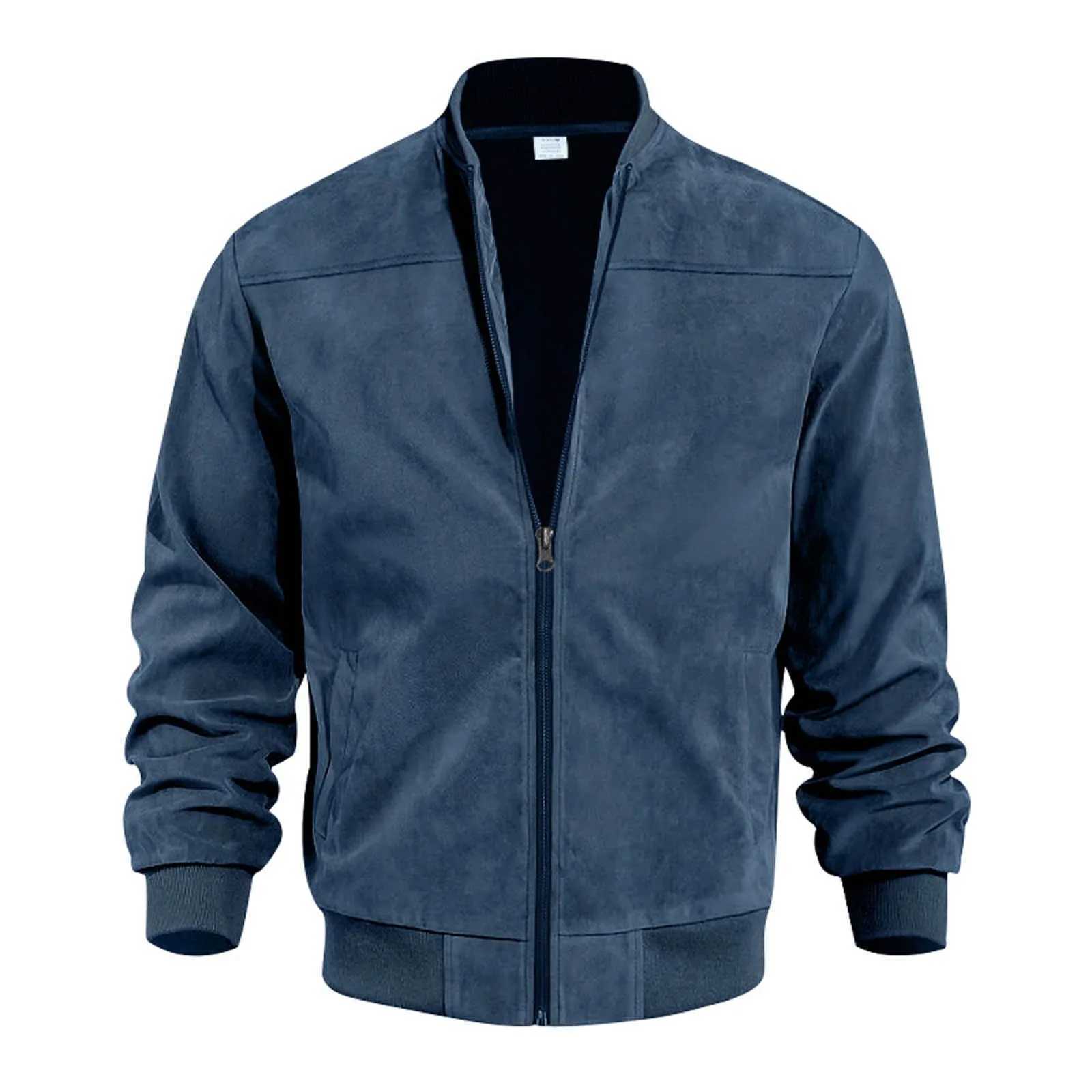 Mens Retro Suede Bomber Leather Jacket Autumn Winter Streetwear Long Sleeve Full Zip Coat Outerwears Windproof Baseball Jackets W250320