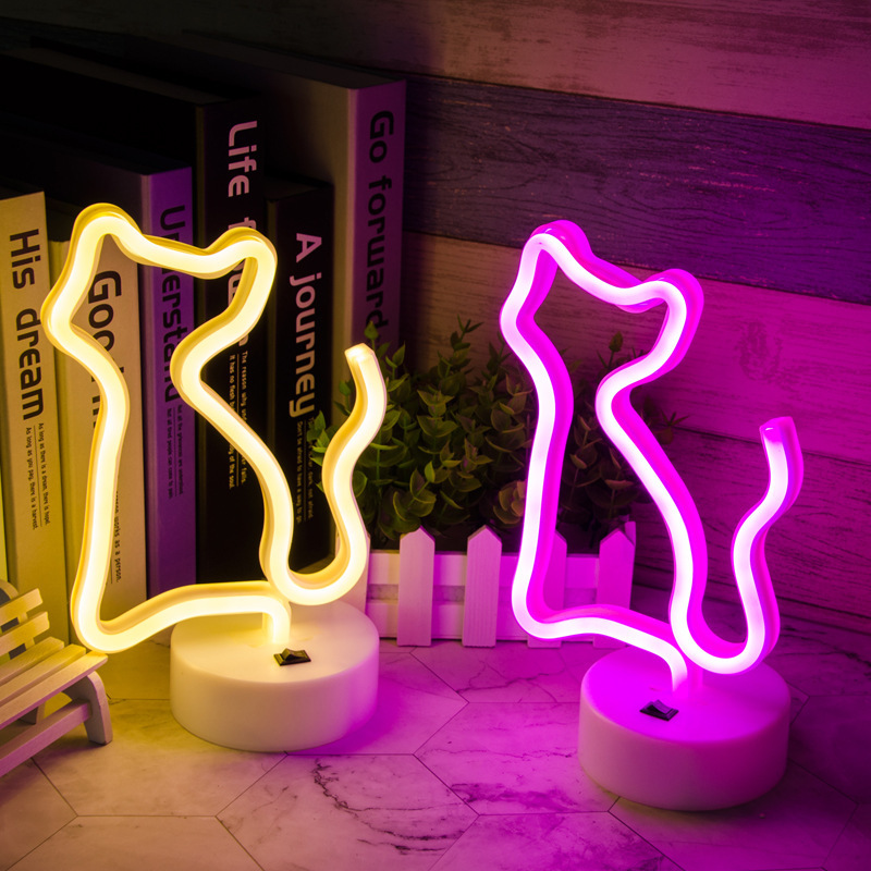 Indoor Neon LED Lamp for Home Decor - Multi-Color, Rechargeable via Battery or USB