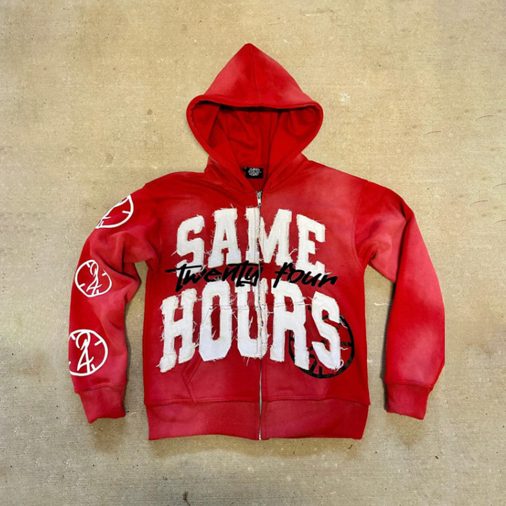Hip-hop Trendy Streetwear Y2K Harajuku American Retro Letter Print Zipper Hoodie Men's Punk Casual Colorful Oversized Sweatshirt