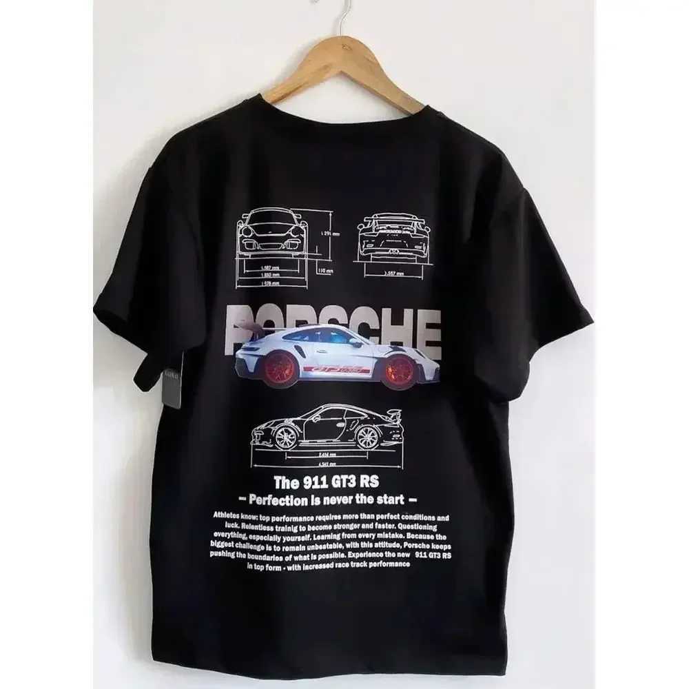 Womens Car Letter Print T-Shirt Perfection Is Never The End GT3-RS Print Cotton Shirt Casual 9 Oversized Tee Shirts W241216