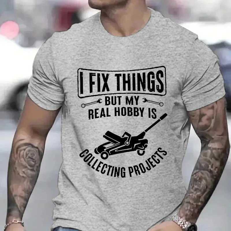 Mens Mechanic Funny Tee Shirt I Fix Things Collecting Objects Humor Tshirts for Him Garage Job Occupational Mechanics Tee Tops W241216