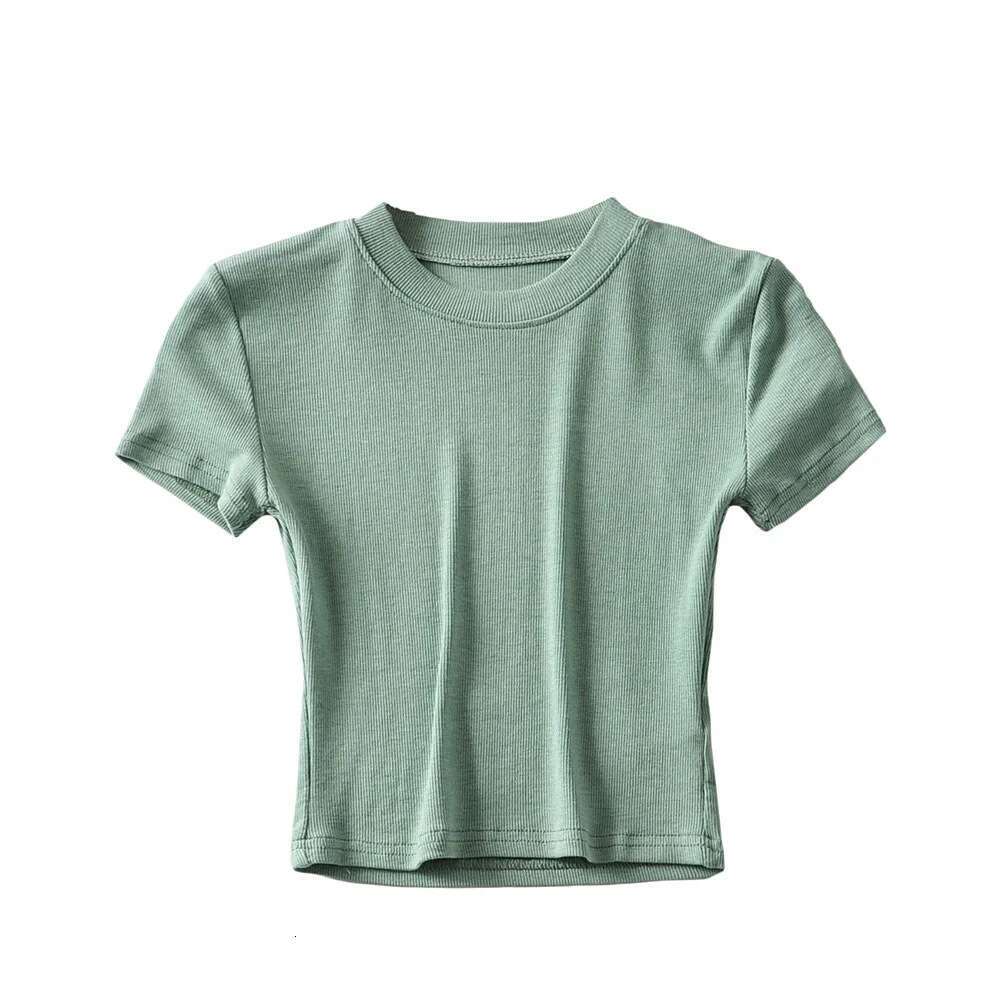 European and American summer 8-color small round neck tight fitting high waist exposed navel sleeved T-shirt for women, short style slimming sports to
