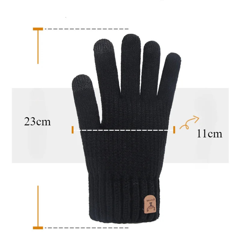 Mens Warm Full Finger Gloves Winter Touch Screen Plus Wool Thick Knitted Bicycle Driving 241212