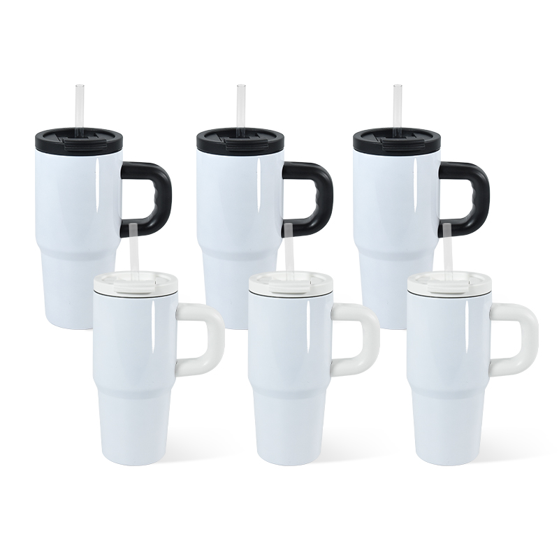 14oz sublimation white kids tumbler with sealing lid handle straw stainless steel vacuum insulated children water bottle student outdoor camping cup