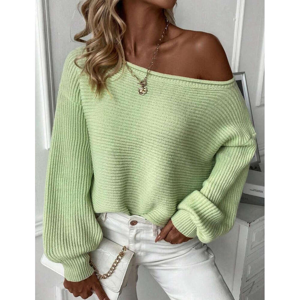 European American And Winter Knitwear Clothing, Autumn Women's Casual One Necked Off Shoulder Solid Color Versatile