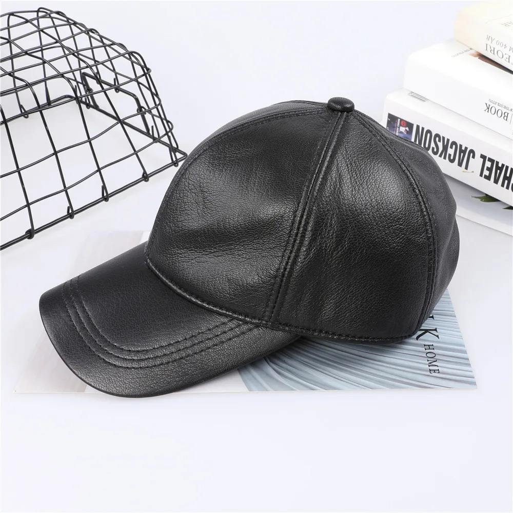 Genuine Leather Baseball Cap Men Black Cowhide Hat Male Adjustable Autumn Winter Real Leather Peaked Hats 241214