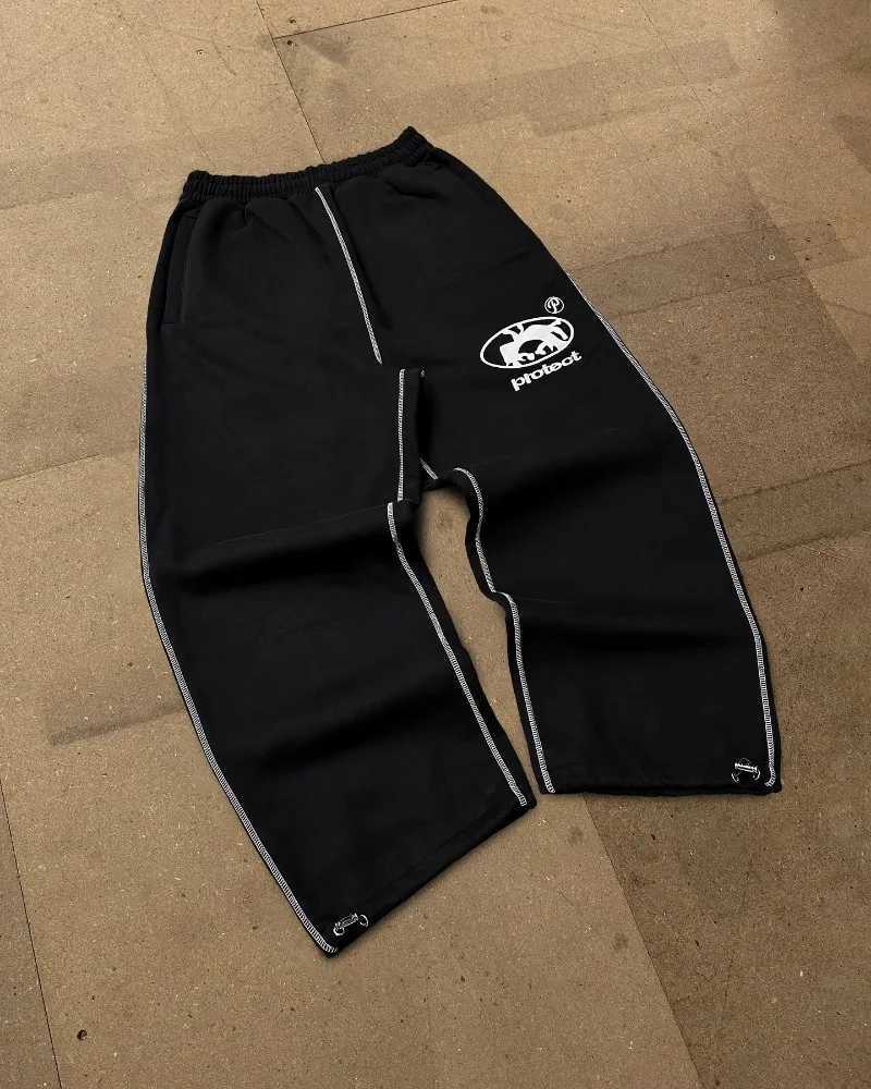 Y2k Harajuku Vintage Embroidery fashion wide leg pants men trend Gothic loose elastic waist pants women casual sweatpants X2503191