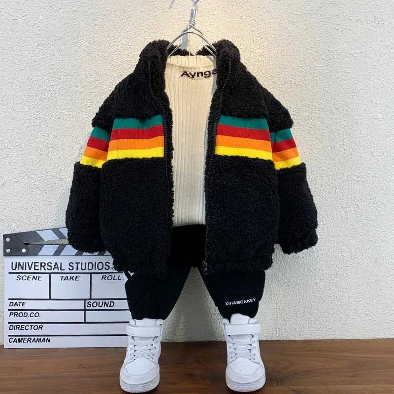 Childrens Jacket Autumn and Winter Warm Coat 2023 New Boys and Girls Plush Thickened Cardigan JacketXJ241214
