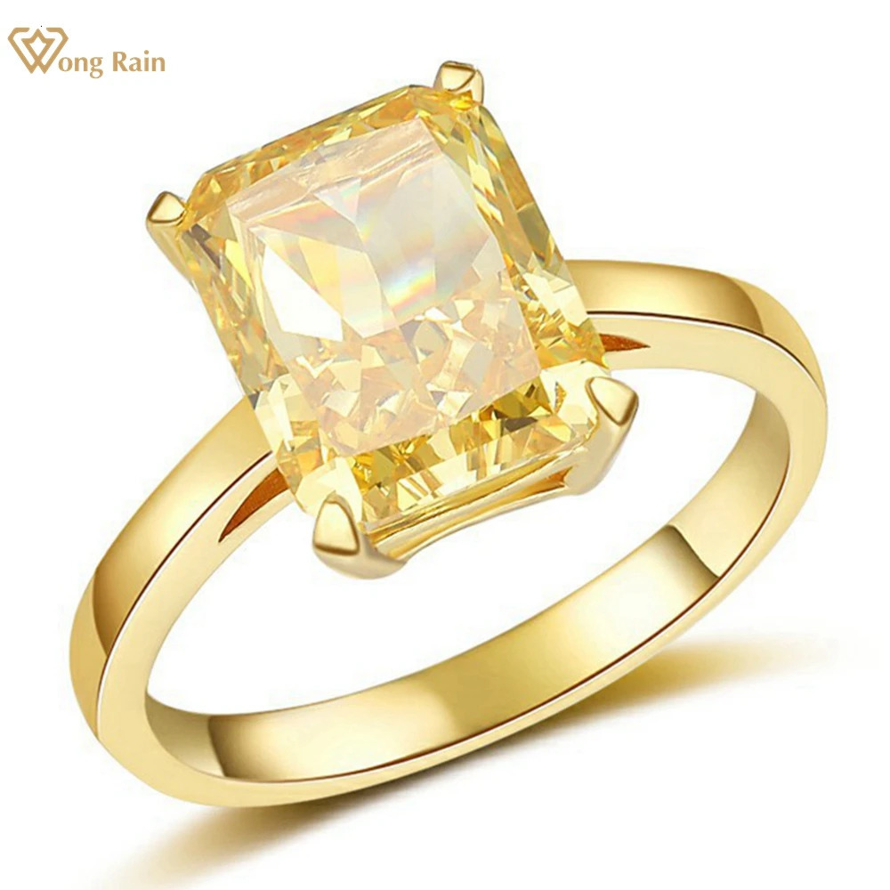 Wong Rain 18K Gold Plated 925 Sterling Silver 8*10 MM Crushed Ice Cut Citrine Gemstone Ring for Women Wedding Engagement Jewelry 241216