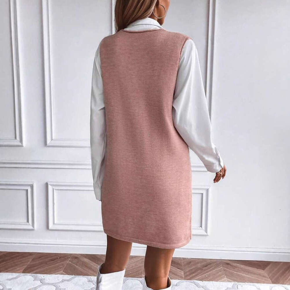 European And American Autumn Women's Long Double-Sided Vest Skirt Solid Color Sleeveless Dress Fashionable Quality Classic