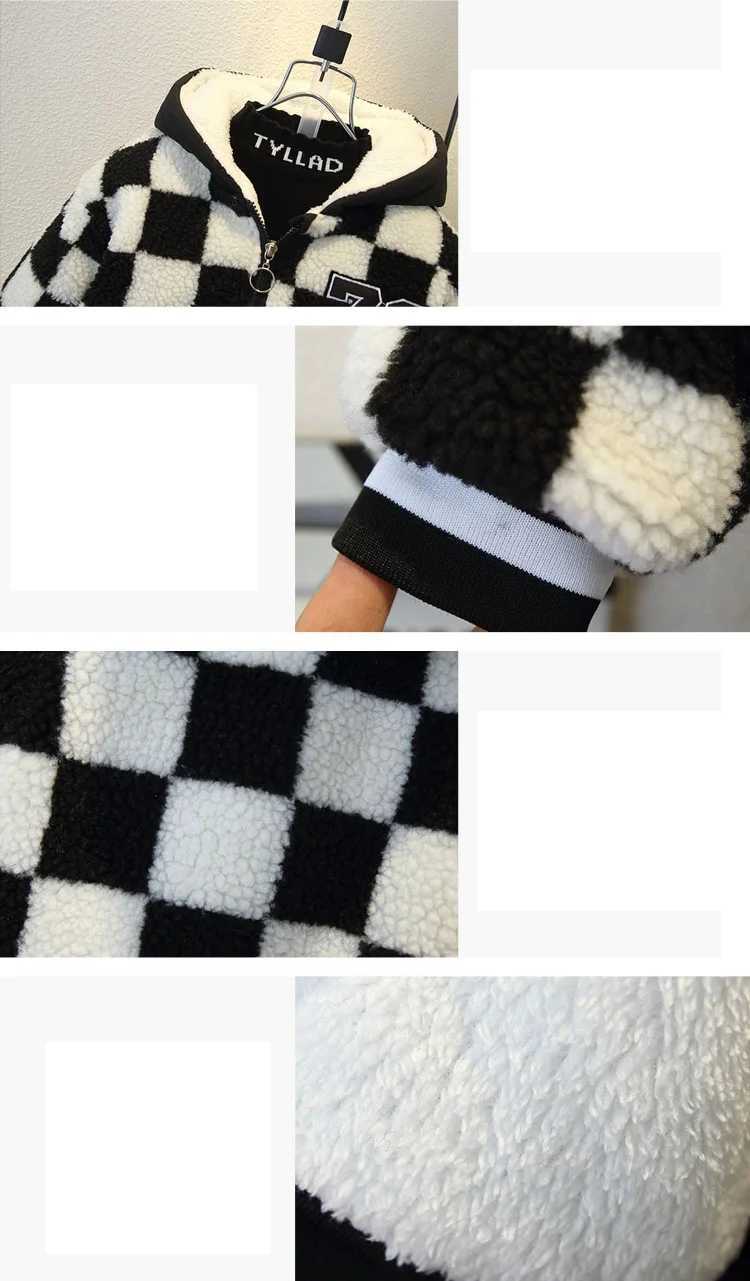 2024 Winter Boys Casual Checkered Hoodie with Zipper Pocket Printed Coat Childrens Coat Thickened 1-5 Years OldXJ241214