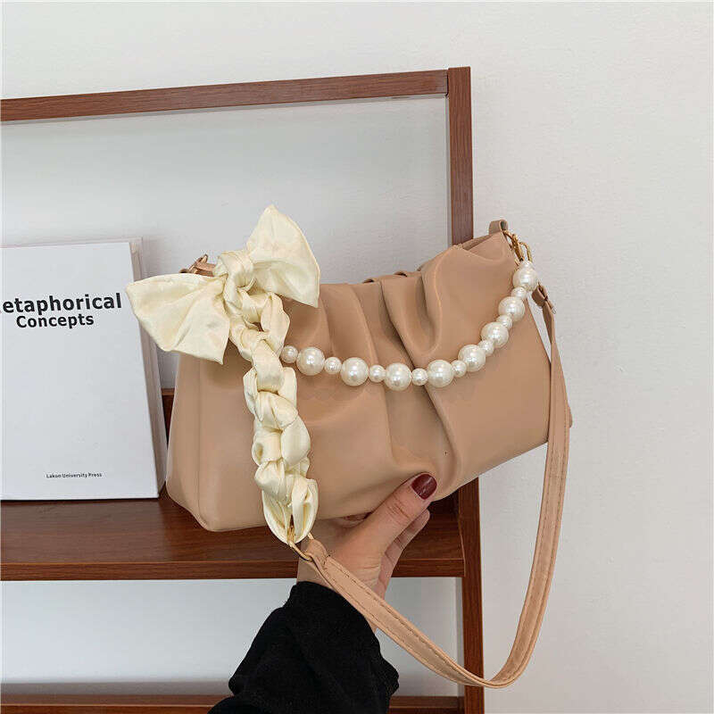 Premium Pearl Pleated Cloud Underarm Niche Bag, New Summer Versatile Single Shoulder Handbag