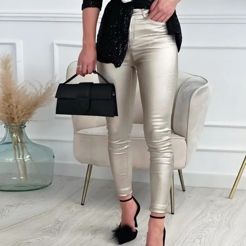 Womens long legs ankles tight stretch synthetic leather womens trousers pants clothing 241212