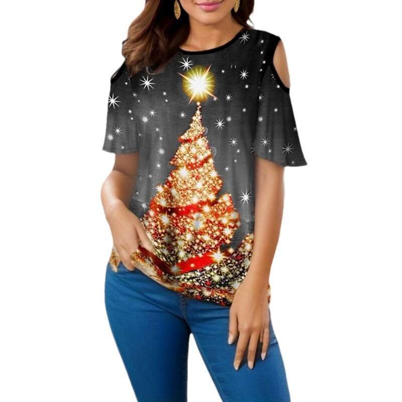 Summer Hot Selg Popular Christmas Tree Printed Round Neck Loose Short sleeved T-shirt 2024 Versatile New Trendy Clothing Ins