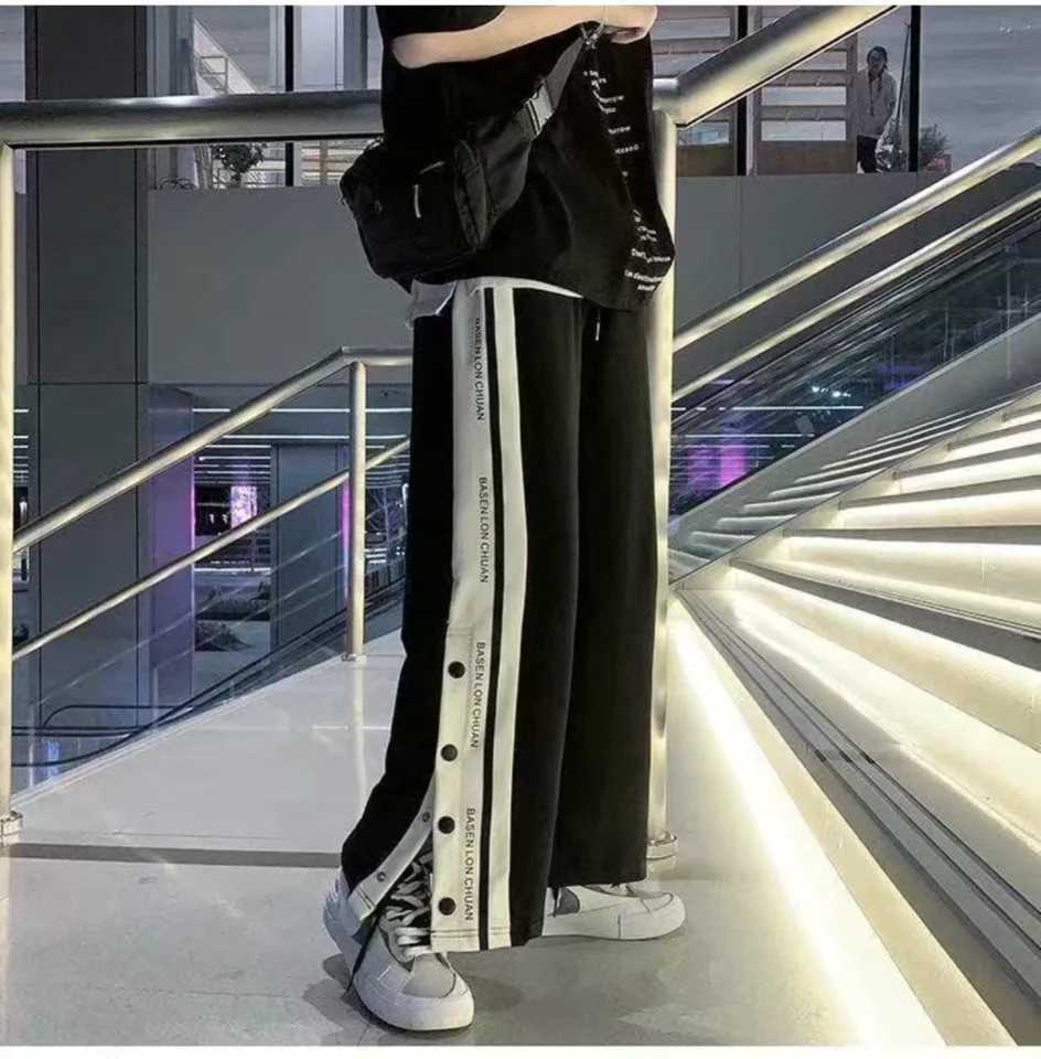 Harajuku Wide leg Sweatpants Oversize Men Streetwear Side Button Baggy Pants Casual Sport Split Basketball Women Track Trousers X2503191