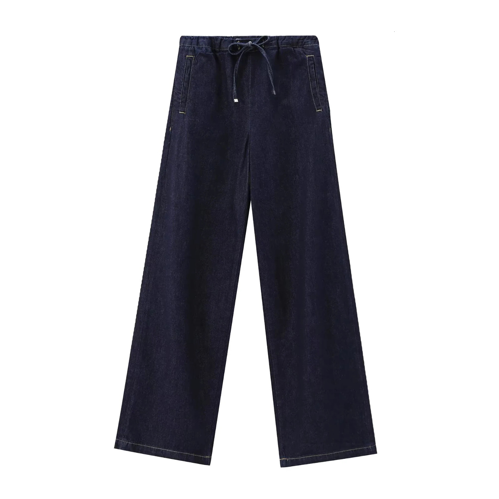 Womens Denim Short Single Breasted Top and High Waist Wide Leg Pant Suit Casual Jogging 241121