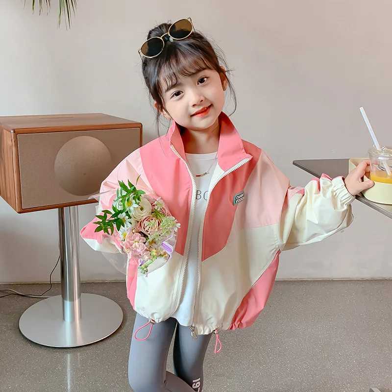 2-10 Years Spring Autumn Girls Coat Fashion Splicing Sle Flip Collar Zipper Sweatshirt For Kids Children Sport OuterwearXJ241214