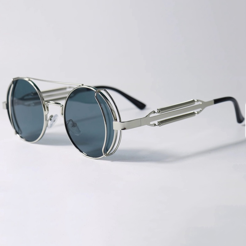 Round Steampunk Sunglasses Mens Hollow Double Spring Y2K Red the future is hopeful Frame Cyberpunk Sun Glasses Futuristic Personalized Cool IVISTA