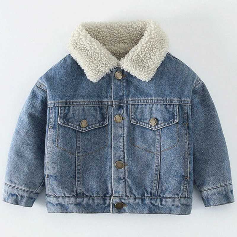 Winter Kids Fleece Denim Jacket Boys Thick Outerwear 0-7Y Young Children Casual Clothes Autumn Girl Long Sleeve Solid Coats 2023XJ241214