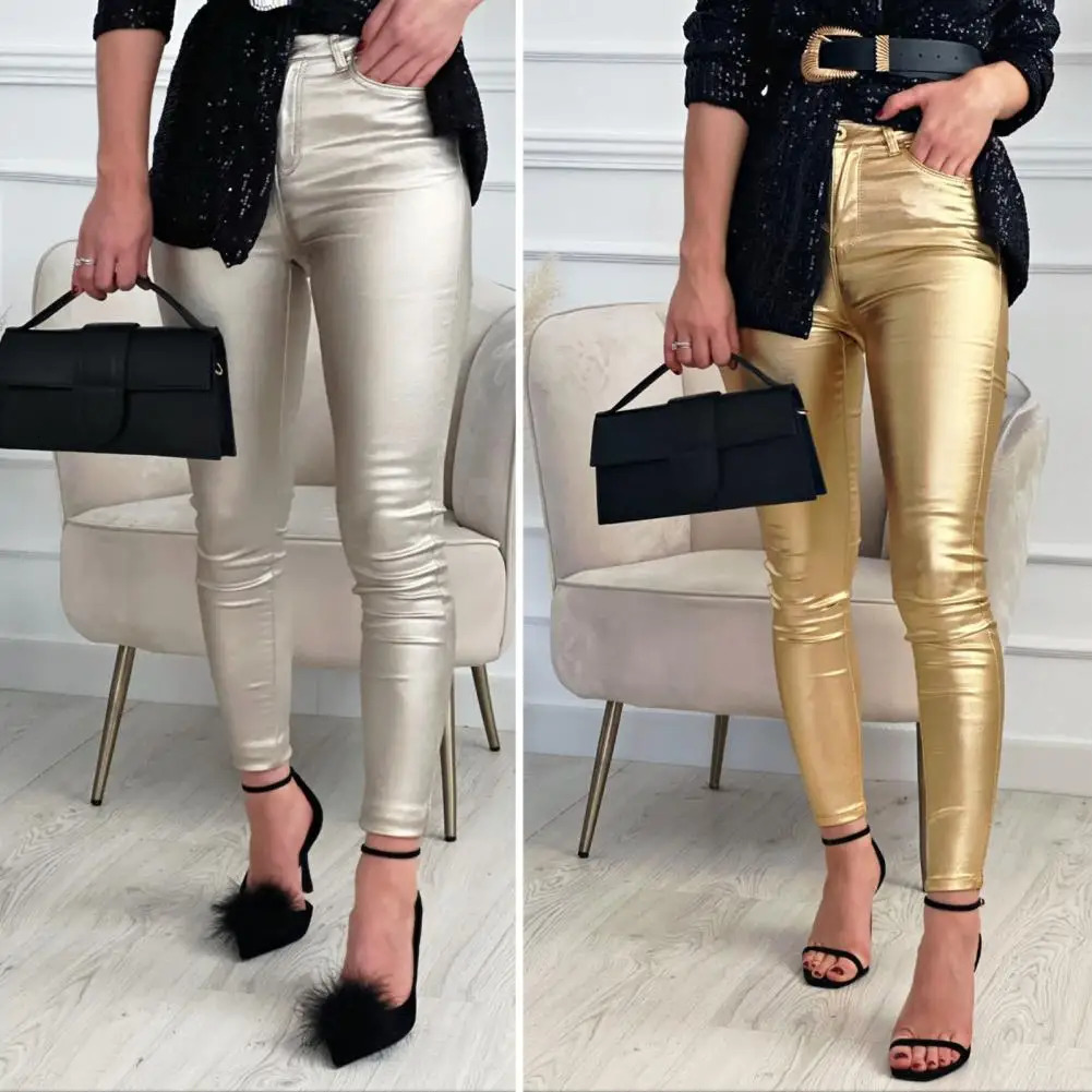Womens long legs ankles tight stretch synthetic leather womens trousers pants clothing 241212