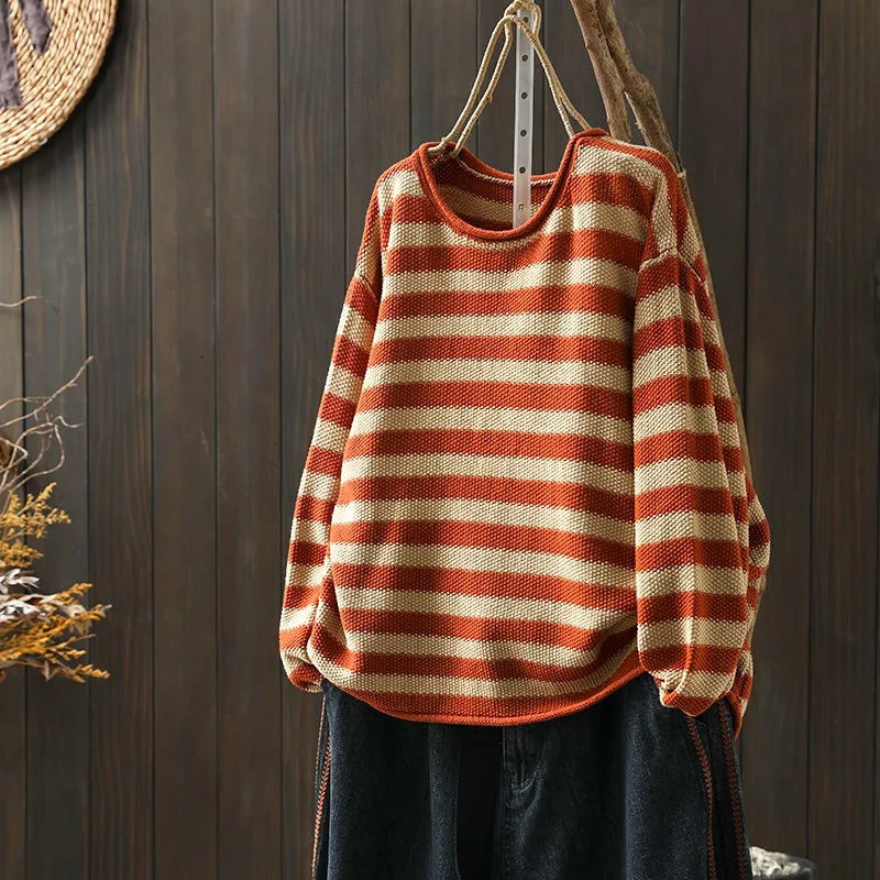 Korean Style Contrasting Color Stripes Ulzzang Loose 2024 Autumn Versatile Knitted Womens Casual Pullovers Top 241211