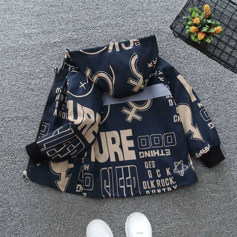 2024 Spring and Autumn Boys Childrens Letter Long sleeved Hooded Zipper Coat Childrens Clothing 1-8YXJ241214