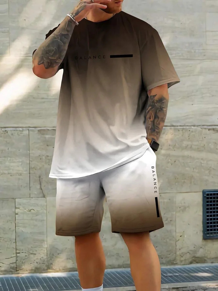 Summer daily casual mens Tshirt shorts set street fashion short sleeved top outdoor sports 241211