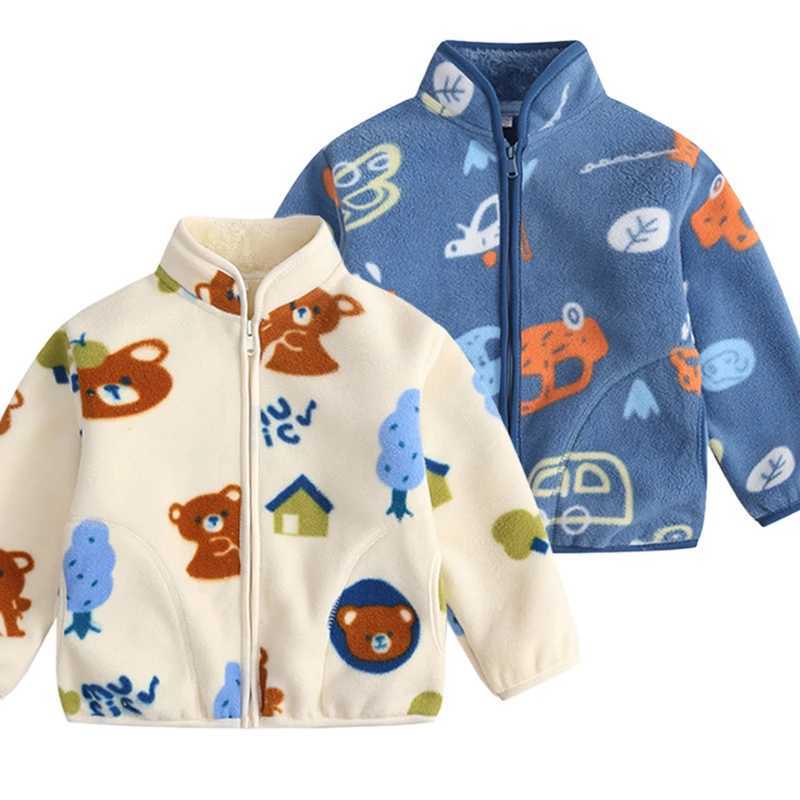 2-7 Years Boys Autumn Winter Printed Polar Fleece Jacket For Girls Fashion Stand Collar Plush Coat Cardigan Kids ClothesXJ241214