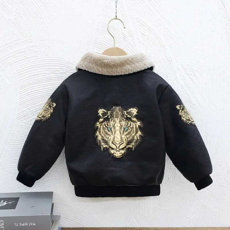 Boys Coat Jacket Overcoat Cotton 2023 Tiger Warm Thicken Velvet Winter Sports Teenager School Kids Childrens ClothingXJ241214