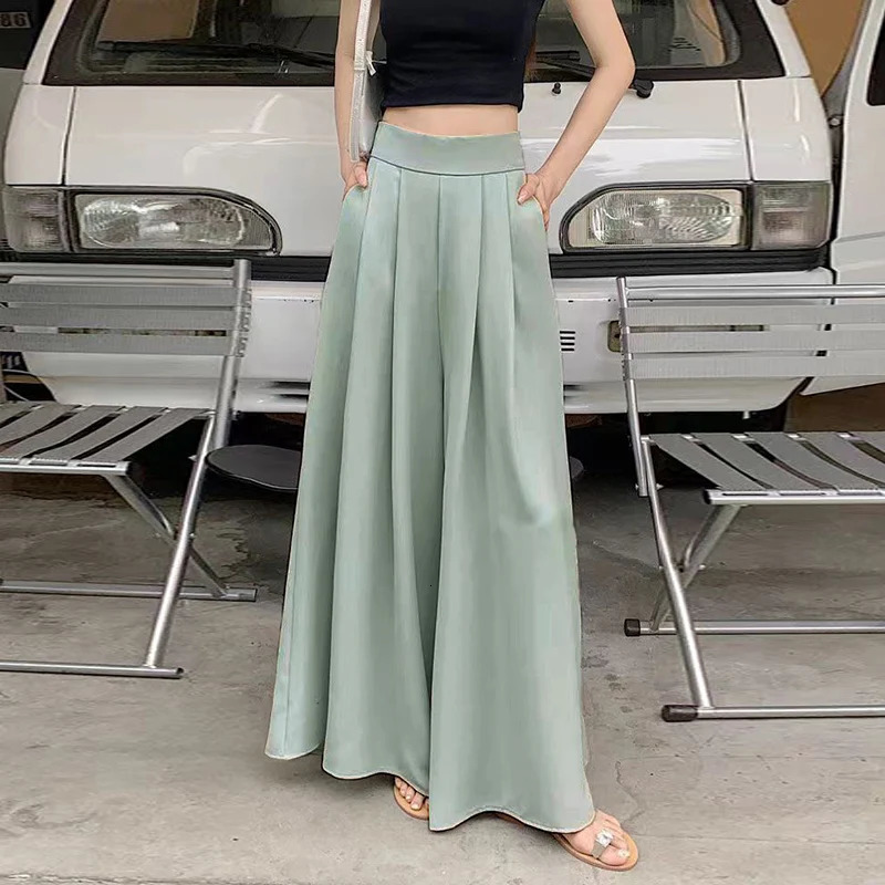 Straight Large Hem Wide Leg Pants Casual Basic High Waisted Suit Office Lady Trousers Trend Solid Elegant Womens Clothing 241212