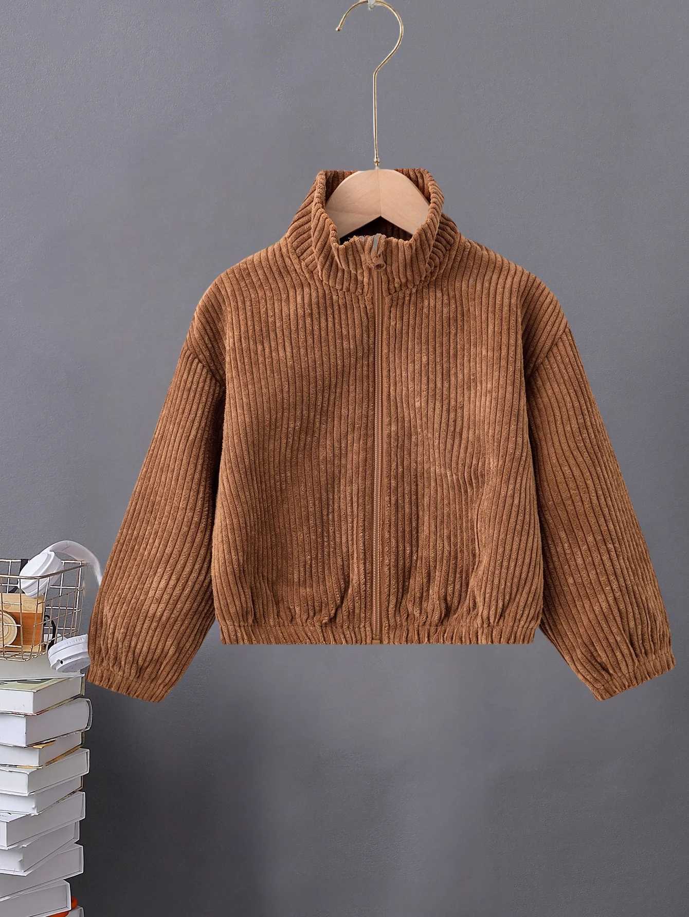 High sense corduroy stand-up collar zipper coat trend loose simple short winter children girls all over the western sle jacketXJ241214