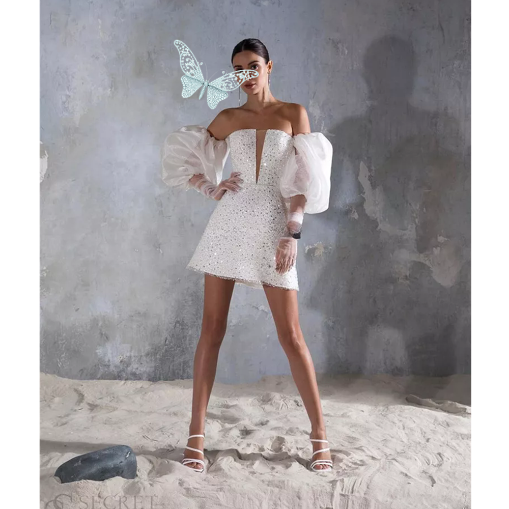 A-Line Short Wedding Party Dresses Off Pleats Brides Party Gowns for Women Bridals Dress Customized 01