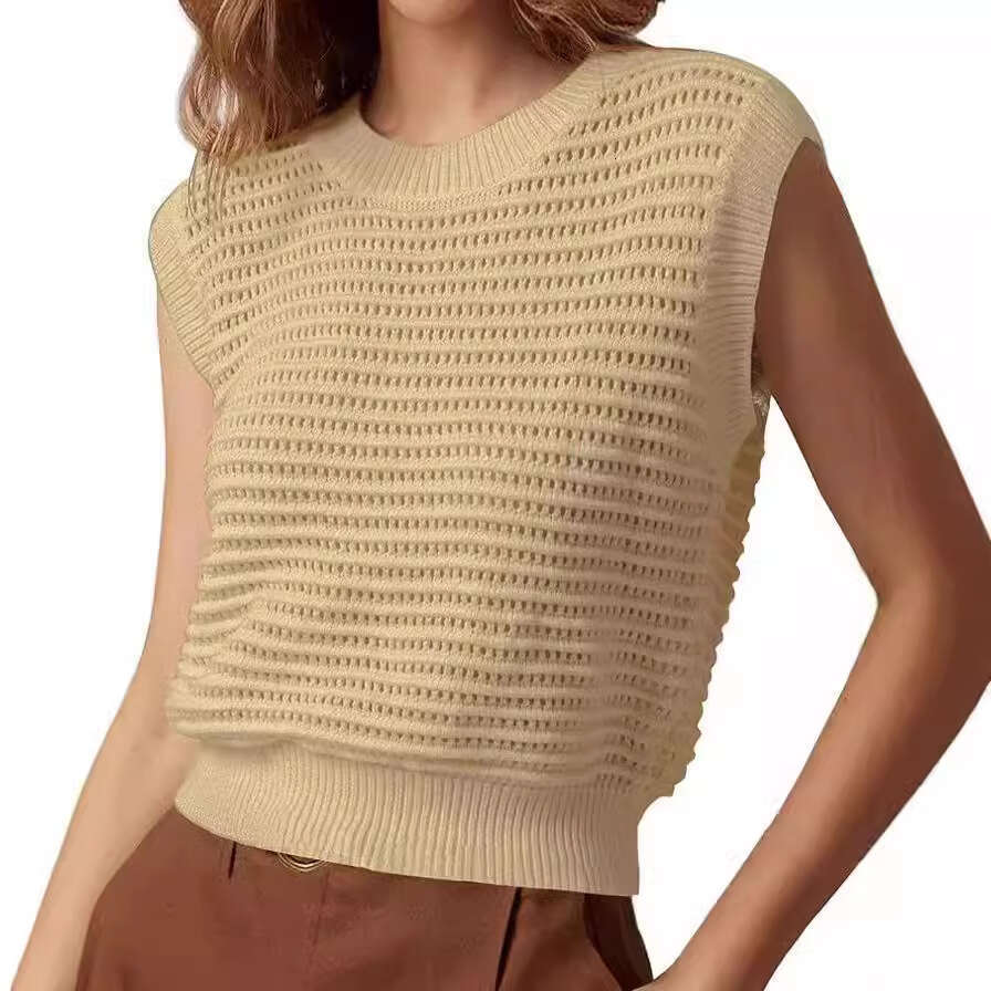New European American Summer Vacation Slim Fit Round Neck Hollow Out Women's Knitted Sweater Fashionable And Versatile
