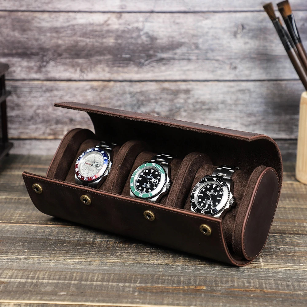 Vintage Watch Roll Travel Case Genuine Leather Handmade Display Box 1/2/3/6/8 Slots Wrist Watches Jewelry Storage Pouch 241216