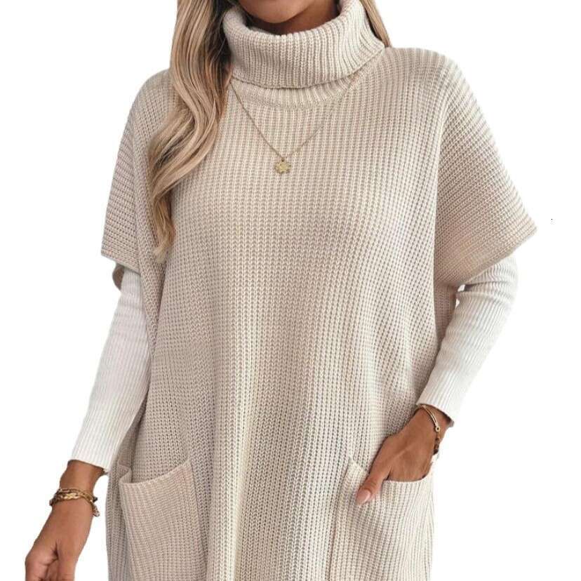New Autumn Clothes From Europe And America, Women's Knitted Sweaters, Popular High Necked Loose Pockets