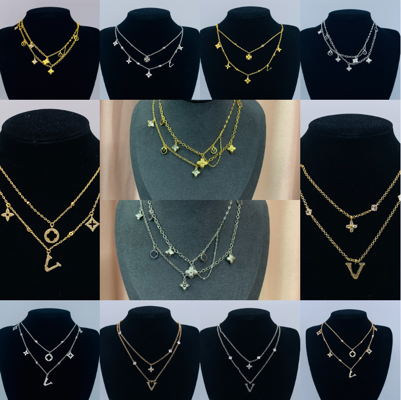 Designer Necklace Luxury Crystal Letter Clover Charm For Woman Pendant Necklace Mens Silver Gold Plated Double Chains Choker Necklace Fashion Diamond Jewelry