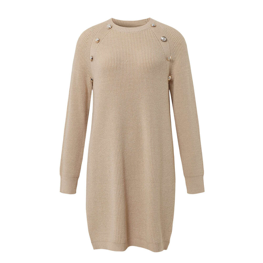 European American New And Winter Clean Color Round Neck Knitted Short Long Sleeved Clothes For Women In Autumn